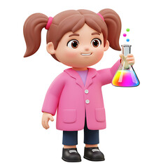Cartoon Scientist Girl Conducting an Experiment with Colorful Liquid