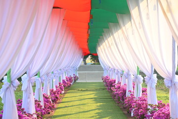 white curtain decorate for party in the garden
