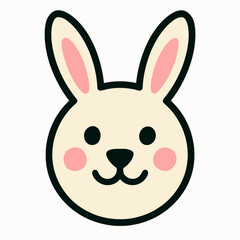 Flat vector illustration of a rabbit face with long ears and cartoon blush on a white background