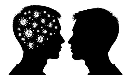 Human head silhouette filled with virus particles