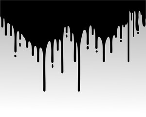 Black paint dripping seamless pattern liquid ink stain drips abstract vector background.