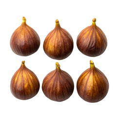 Obraz premium Six Ripe Brown Figs Arranged in Two Rows on a Black Background fruit fresh