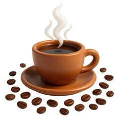 Obraz premium Hot coffee cup with beans