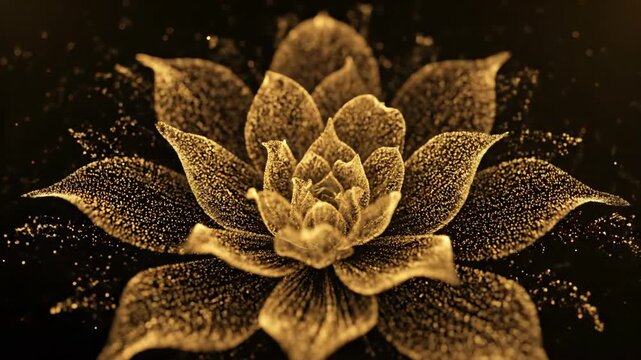 Abstract gold shining particles slowly bloom and expand in a luxurious seamlessly looping floral pattern pattern, abstract gold shining particles, sophisticated