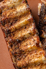 Closeup of grilled pork ribs with spices