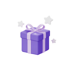 Obraz premium Purple Gift Box with Light Purple Ribbon and White Stars present