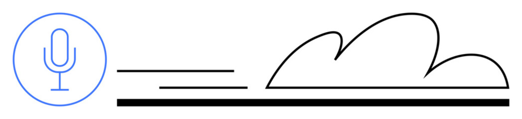 Microphone icon paired with cloud and motion lines symbolizing voice recording, cloud storage, and data transfer. Ideal for technology, communication, audio storage, creativity, networking, cloud