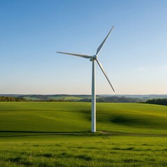 Wind Turbine on Green Hillscape.