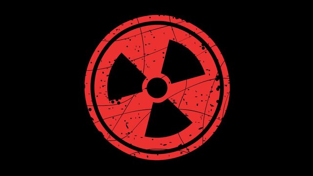 video animation red rubber stamp radioactive symbol concept, on a transparent background with alpha channel set to zero