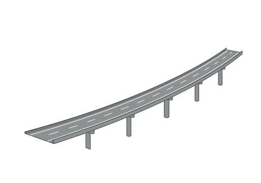 Elevated Gray Highway Illustration with White Lane Markings and Supports.