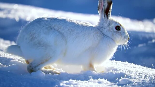 White Rabbit in the Snow - A Winter Wonderland Scene.
