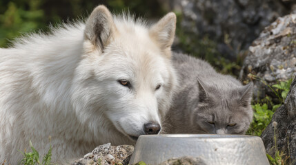 Obraz premium White arctic wolf resting peacefully in natural habitat