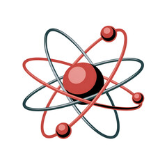 Stylized Atom Model with Red and Blue Orbiting Electrons on Black science physics
