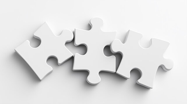 Three connected puzzle pieces representing collaboration integration and seamless fit, conveying teamwork problem solving and partnership toward a shared objective.
