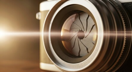 Closeup of a vintage camera lens aperture