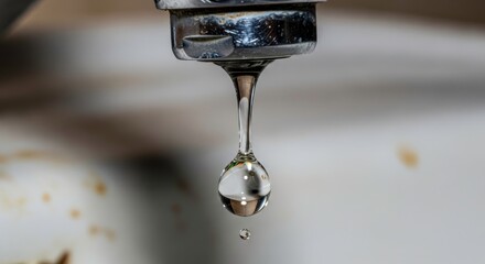 Water droplet falling from a faucet
