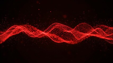 A dynamic seamlessly looping video showcases vibrant red energy waves undulating and rippling across a dark, energetic abstract background glow, dynamic, force