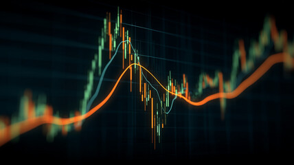 Detailed candlestick chart with crossing moving averages visualizing market trend shifts timing signals and strategic decision making for traders.
