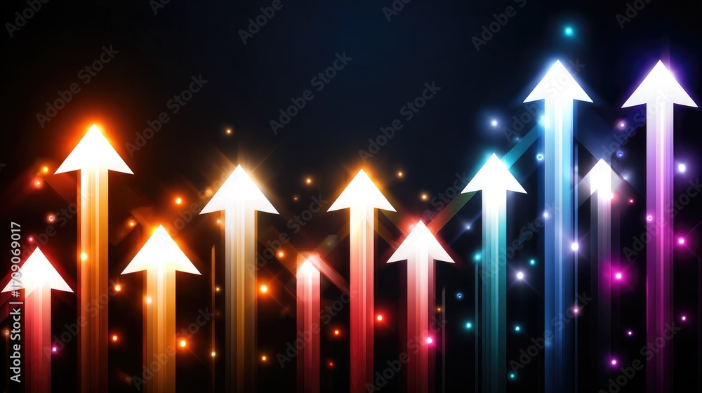 Poster a dynamic abstract background featuring colorful arrows pointing upward, symbolizing growth and prog