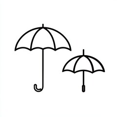 Vector umbrella icons, folded and open versions, simple outline style, minimal design, clean vector illustration, isolated on transparent background, suitable for weather, rain, and seasonal stock use
