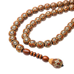 Detailed Wooden Prayer Beads With Intricate Patterns And Wood Tassel rosary tasbih