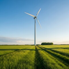 Wind Turbine in a Green Field.
