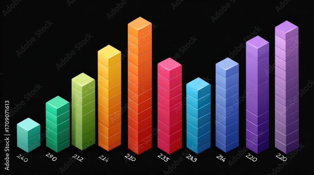 Poster a vibrant bar graph displaying data in various colors, set against a dark background. the design emp