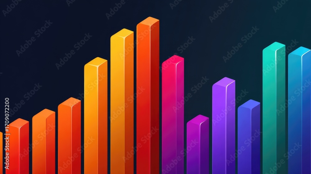 Poster colorful 3d bar graph illustrating growth and data analysis visually, perfect for presentations, rep
