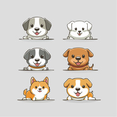 Fototapeta premium Adorable cartoon dog set a collection of six cute puppies, perfect for various design projects and joyful themes