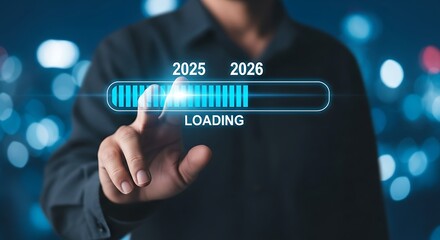 Man touches progress bar loading future finger touching