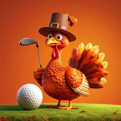 Cartoon turkey golfer