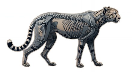 Fototapeta premium Feline Tiger with Visible Skeleton and Muscles in Digital Illustration
