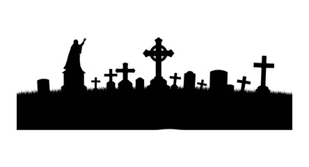 Silhouette with grave and cross 
