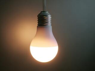 A modern light bulb emits a warm glow against a dark background, showcasing sleek design and functional elegance.