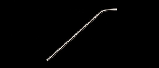 A metallic straw set against a black background, showcasing its sleek, curved design.