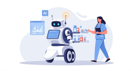 Ai Medical Robot Assisting Nurse with Supplies and Patient Data