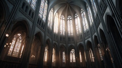 Obraz premium Explore the majestic interior of a gothic cathedral impressive architecture gigapixel detail serene light effects awe-inspiring viewpoint