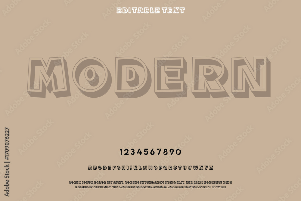 Poster modern font style with 3d effect and numbers on beige background