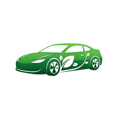 Green Car Illustrates Eco-Friendly Transport with Leaf Design on Transparent Background
