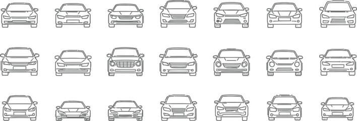 Car icon set vector illustration front view automobile transport vehicle line