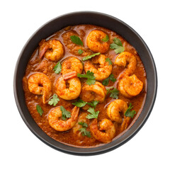 Fototapeta premium Dark Gray Bowl of Spicy Shrimp Curry with Fresh Cilantro Sprinkles prawn seafood