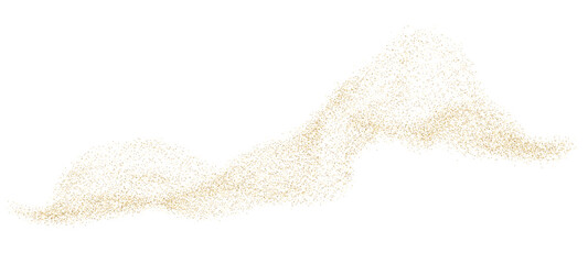 Glitter gold dot dust with flowing wave. Particle confetti and polka holiday design. Vector abstract with luxury shine