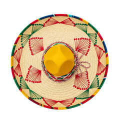 Vibrant Fiesta Sombrero Traditional Mexican Hat with Colorful Embroidery and Straw Texture on transparent background