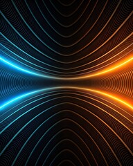 Neon Hourglass Light Tunnel with Converging Blue-and-Orange Waves and Radiant Center Beam — Túnel de luz en forma de reloj de arena con olas azules y naranjas convergentes y haz central radiante
