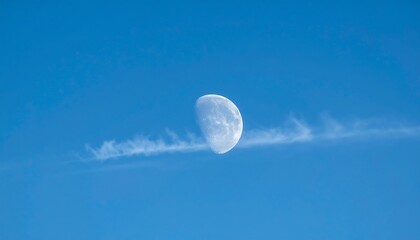 Celestial crescent moon and wispy clouds in a cerulean sky