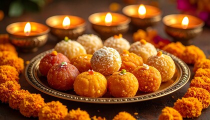 Delicious Diwali sweets scene with traditional vibe