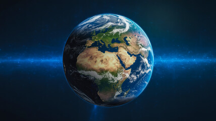 Detailed View of Planet Earth from Space with Blue Nebula Background globe world