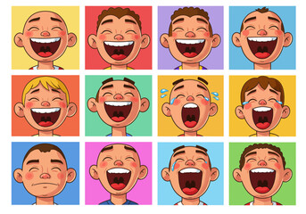 Fototapeta premium Cartoon Faces Expressing Various Emotions Laughter Sadness and Neutral Expressions.
