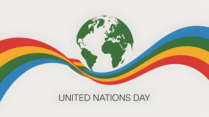 Celebrate global unity and peace with vibrant ribbons flowing around a stylized green Earth, perfect for UN Day promotions.