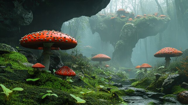 Fantasy mushroom forest scene